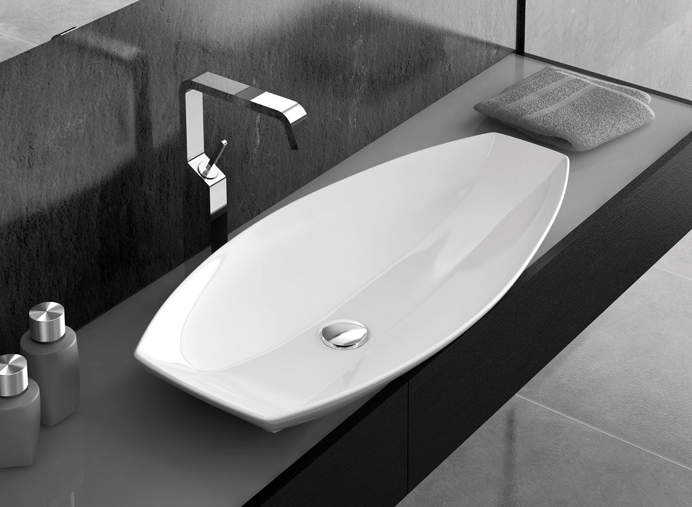 Ca'Tron Maxi is an elegant and practical bench mounted basin more like a decorative object. A real statement piece.