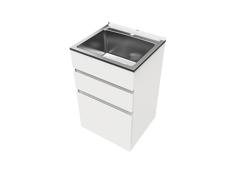 The Nugleam 45L Drawer System Laundry Unit is a redesign of the traditional laundry unit. Featuring two soft close drawers with finger pull functionality and ample storage