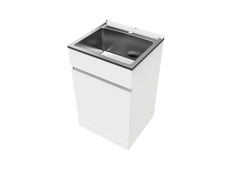 The Nugleam 45L Soft Close Laundry Unit is a redesign of the traditional laundry unit. Featuring a reversible soft close door with finger pull functionality and a full overlay design to modernise your laundry space.