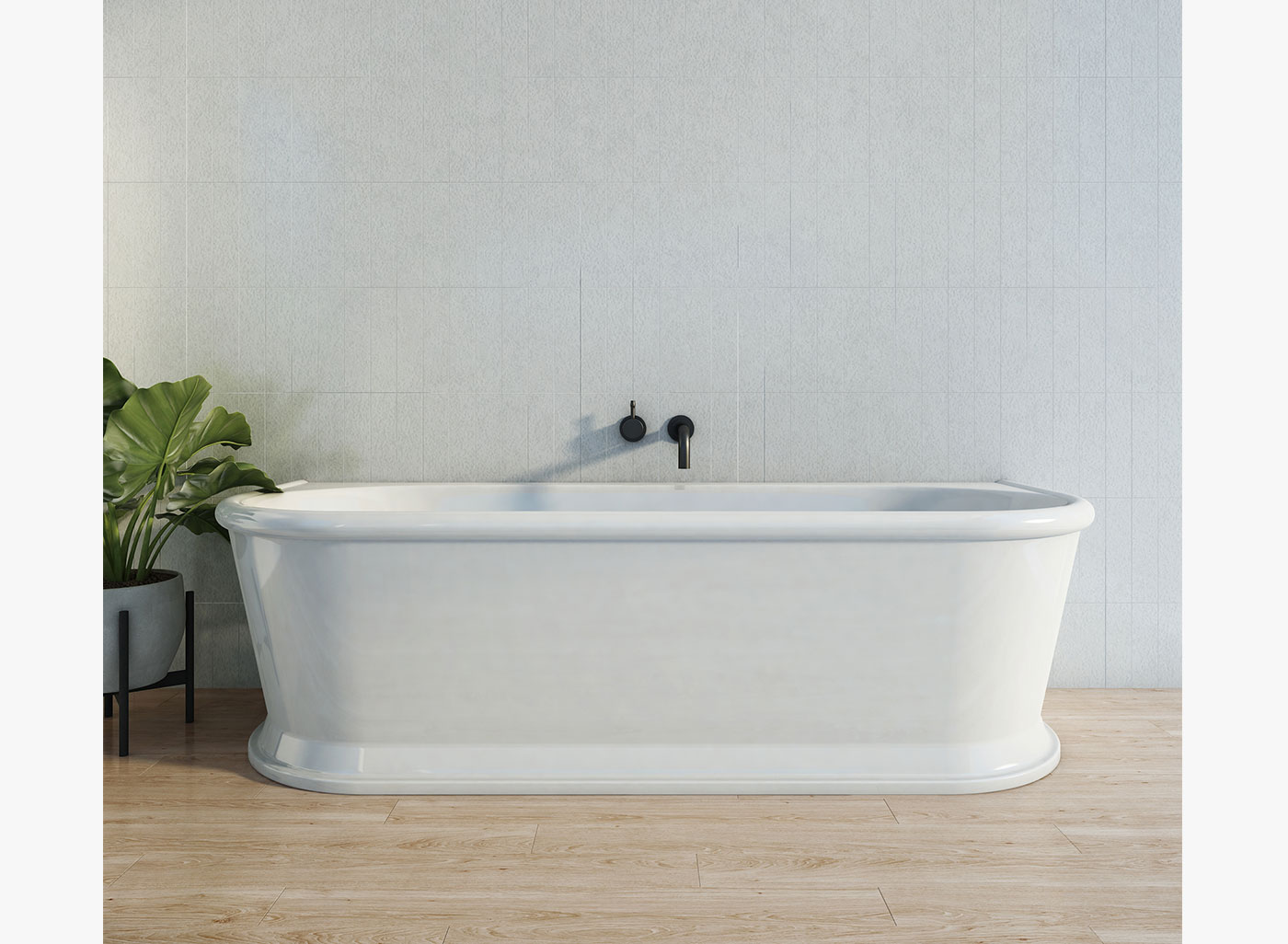 - Back-to-wall freestanding bath