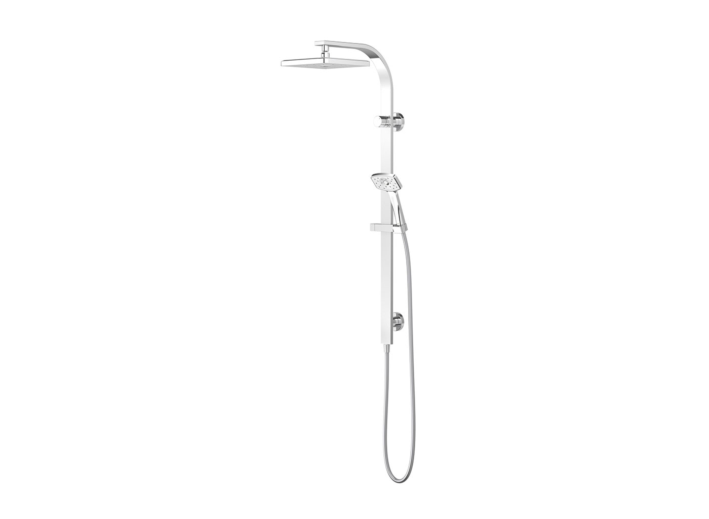Curved edges and faces soften the geometric styling of Waipori Satinjet® shower range