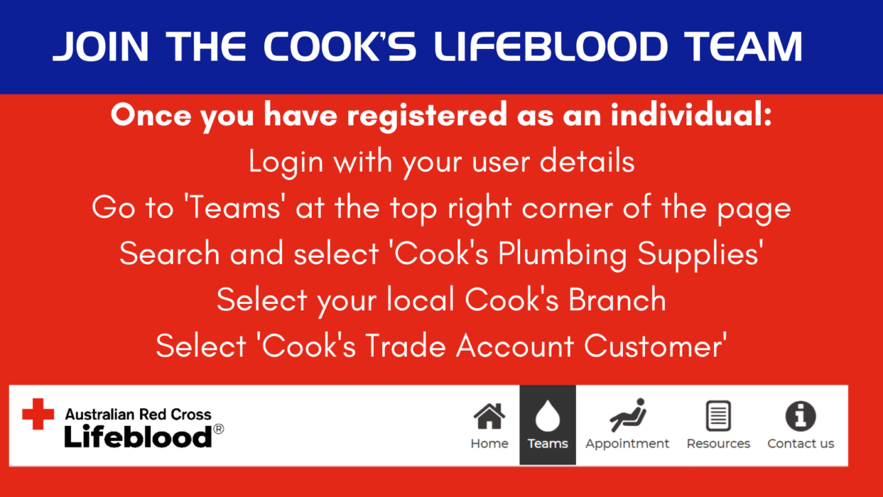 Cooks Lifeblood Team registration process